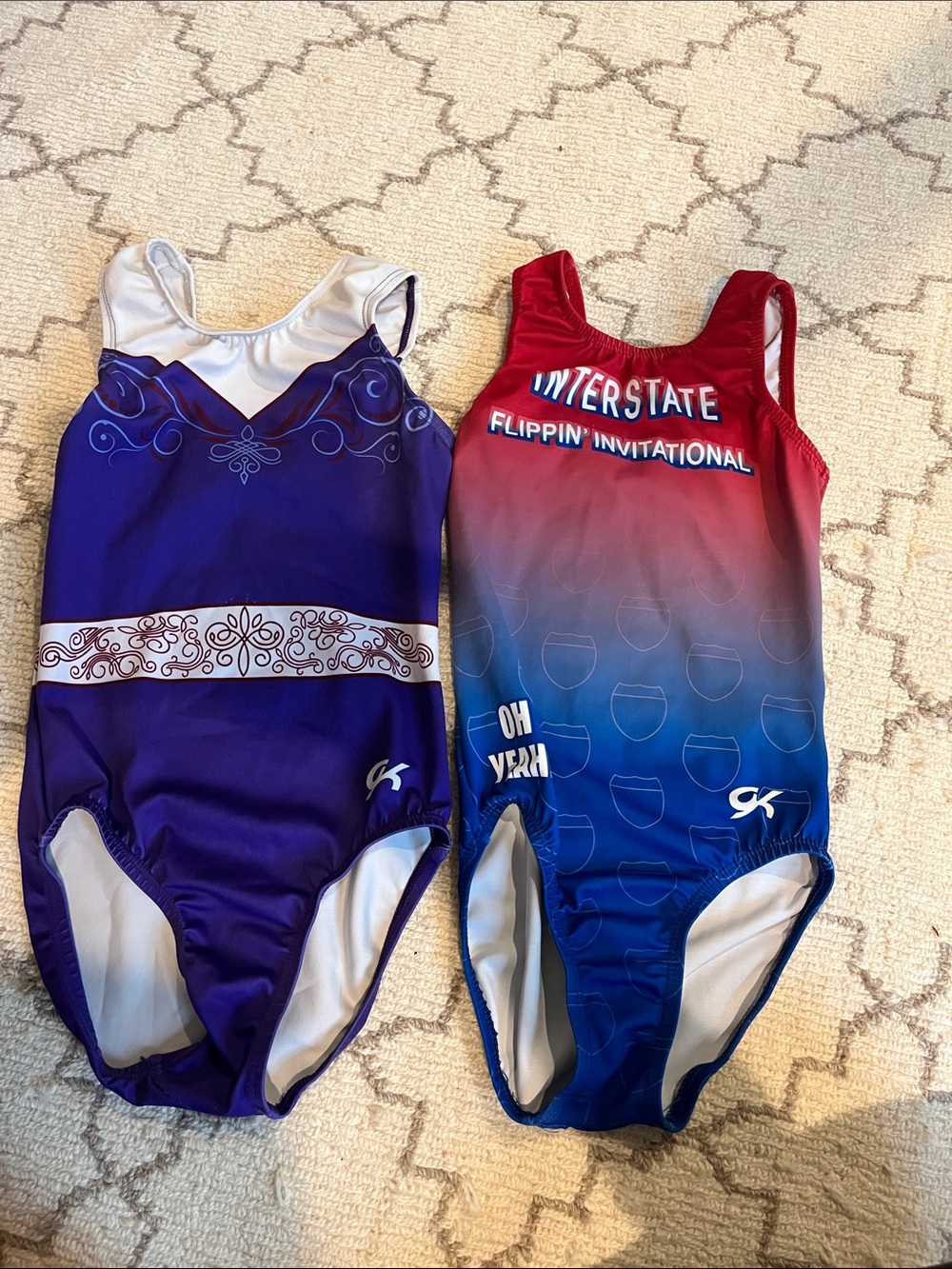 GK Purple Kids' Gymnastics Leotard and Blue-Red Gradient Team Leotard